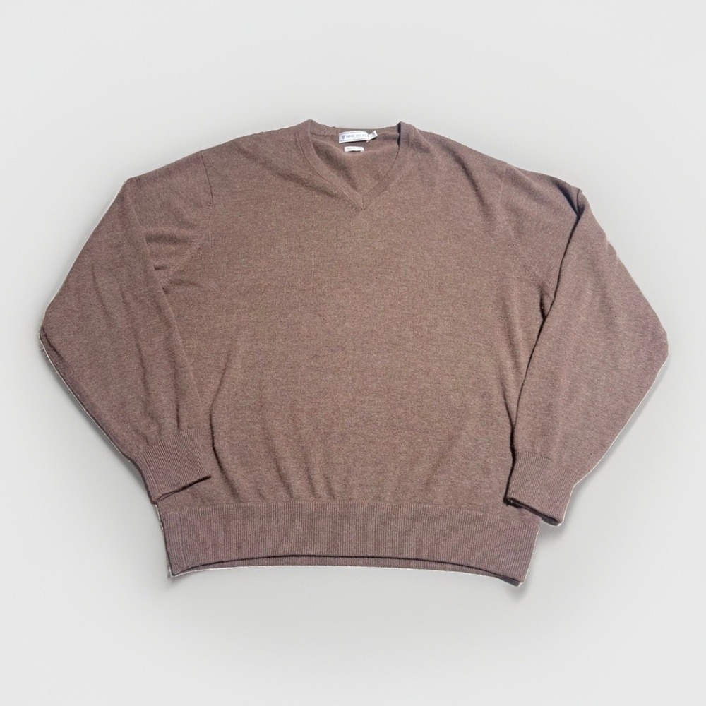 Peter Millar Sweater Large V-Neck 2-Ply 100% Pure Cashmere Brown Mens